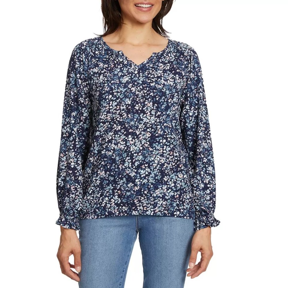 NWoT Jessica Simpson Women's Long Sleeve V-Neck Blouse Blue Size M $60 EE028